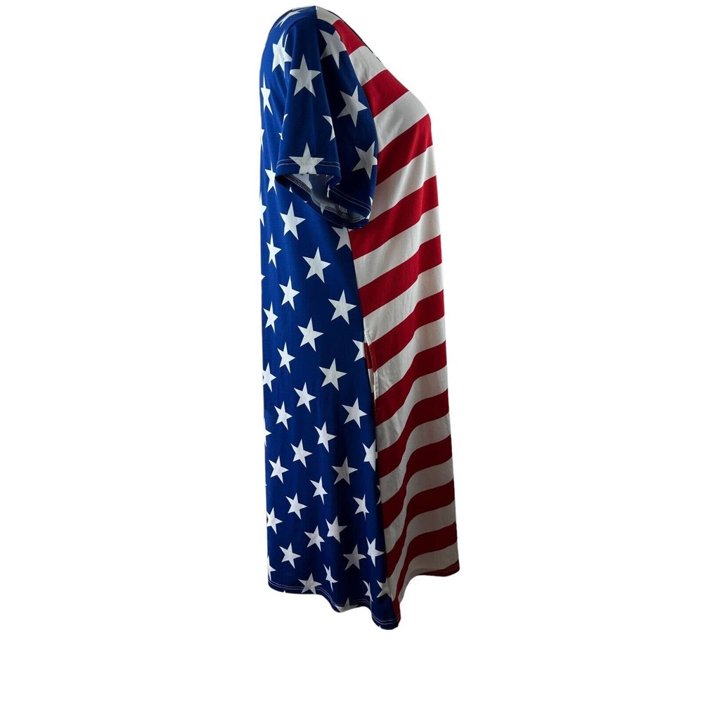 🦄 Lularoe Jessie Dress American Flag Patriotic Stars Stripes Red White Blue 3XL - Picture 2 of 6